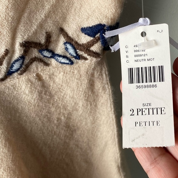 NWT• Korvilas Yulia for Anthropologie Embroidered Boho Mini Dress Cream Blue 2P - Picture 8 of 16